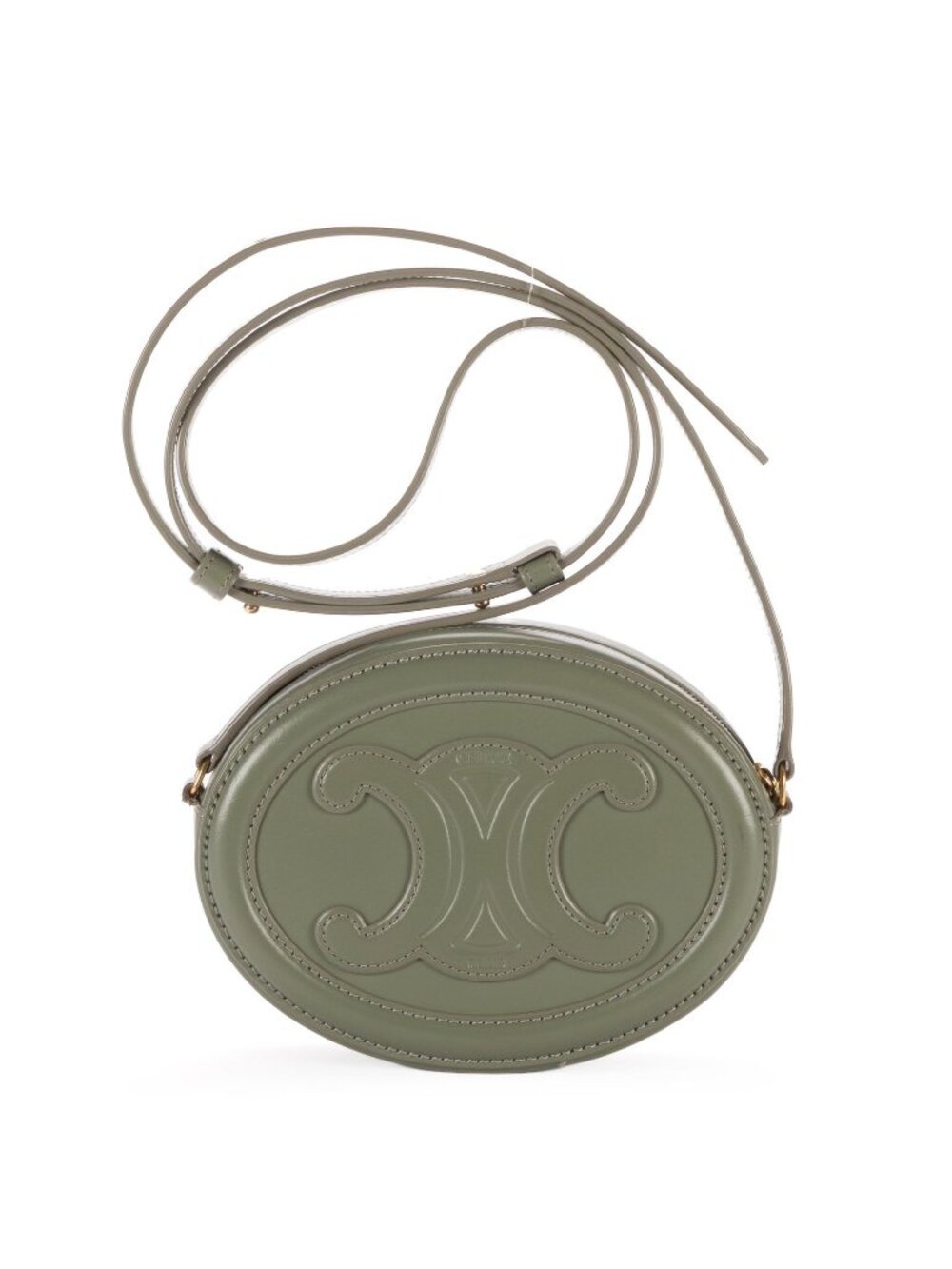 Celine Cuir Triomphe Oval Pouch Green Calfskin Leather